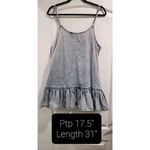 One x One Teaspoon Pinkie Denim Ruffle Trapeze Mini Dress Blue Powder Size S EUC